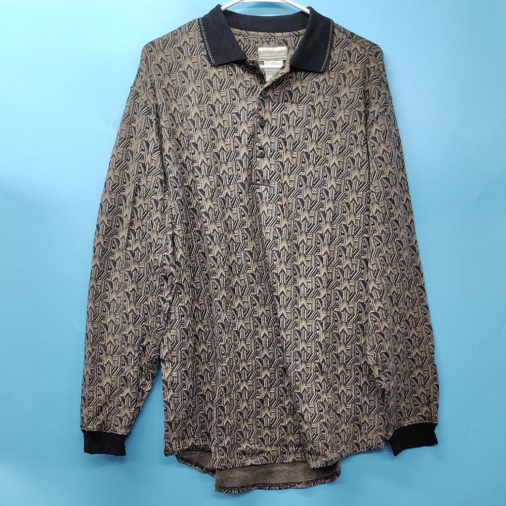 Patterned Long Sleeve Polo Shirt